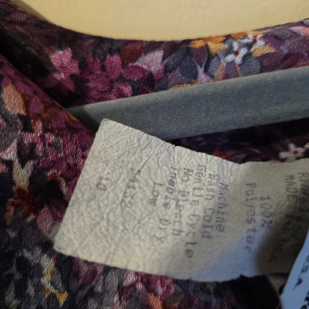 Anthony Richards Vintage Floral Midi Dress Purple Elastic Waist Made in USA 10